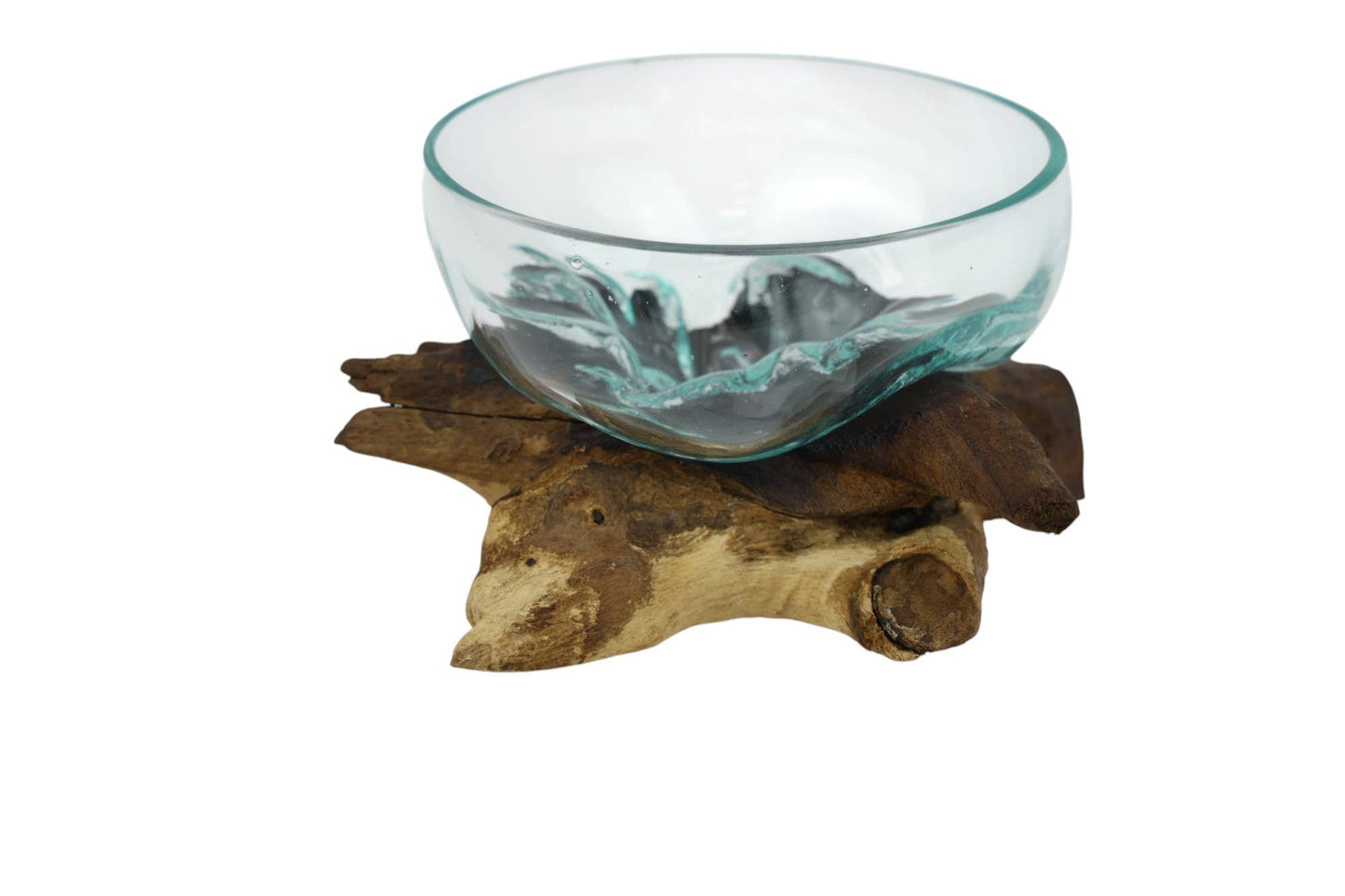 24x15cm Hand Blown Glass Bowl On Driftwood
